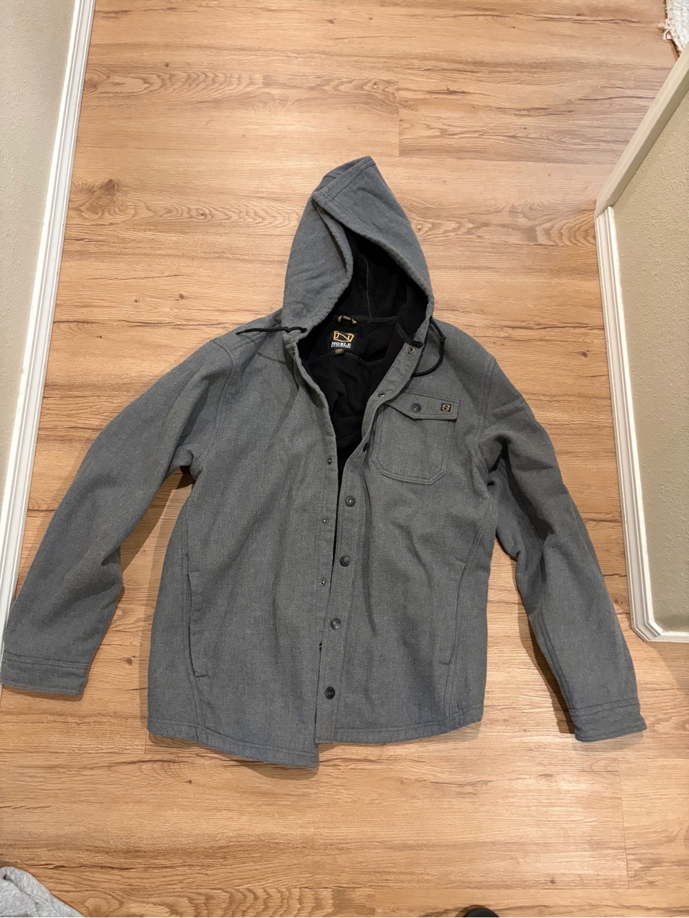 Men's Hooded Snap-Front Shirt Jacket in Gray
